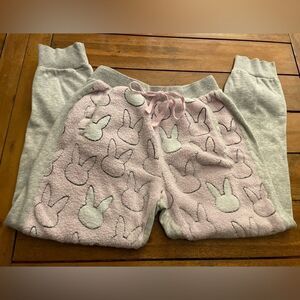 Women's Peter AlexanderJoggers fleece bunnies on front solid gray back sz Small